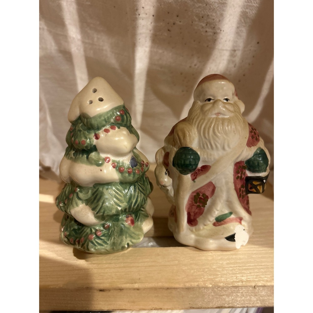 Vintage‎ Santa Claus and Christmas Tree Ceramic Salt and Pepper Shaker Set